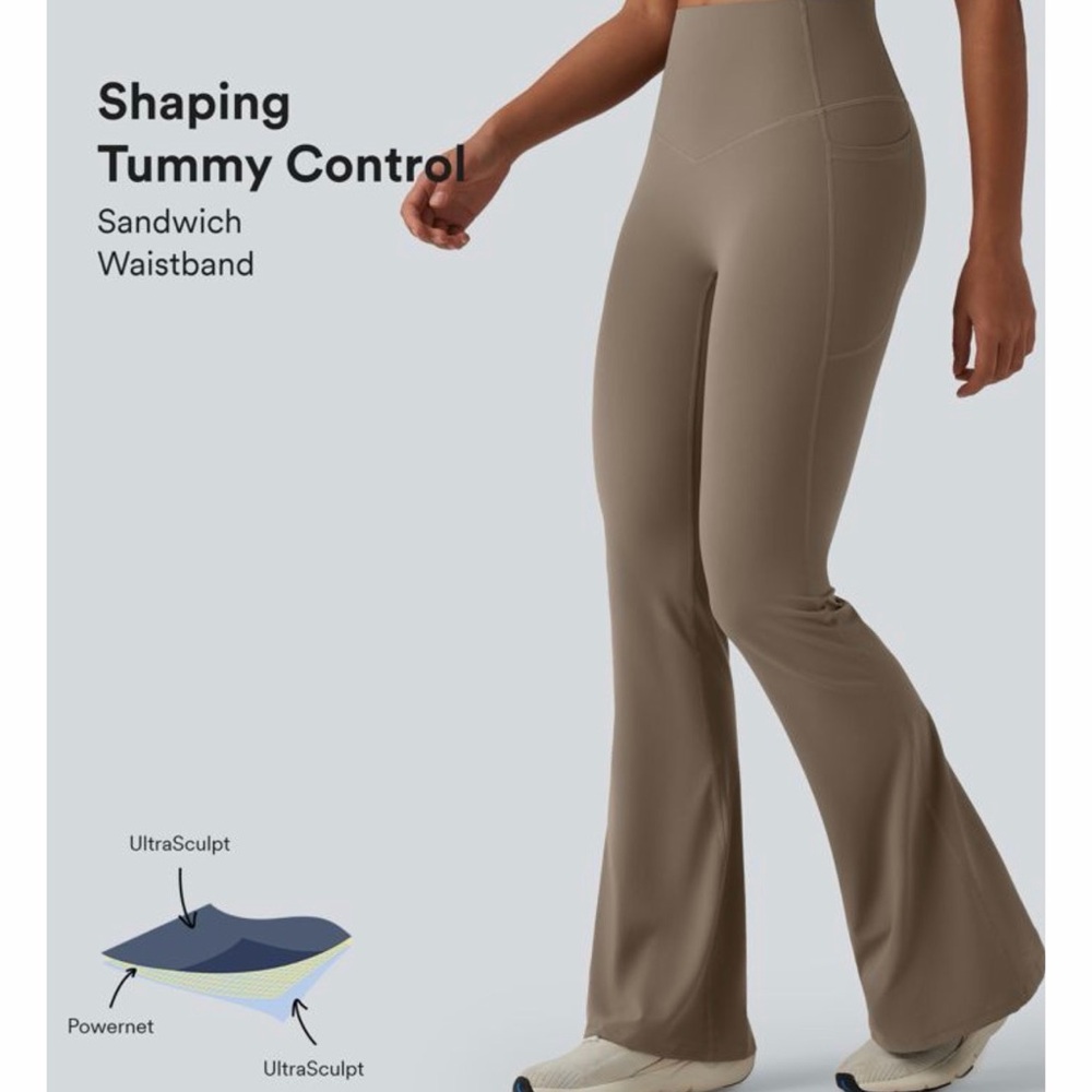 Halara High-Rise Shaping Flare Pants in Taupe